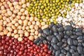 Various colorful dried legumes beans
