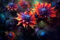 Various colorful flowers against a dark background, creating a striking contrast that draws the viewer\'s eye.