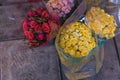 Various colorful fresh bouquets rose in street flower market, Ba