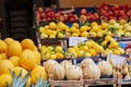 Various colorful fresh fruits in the fruit market, Catania, Sicily, Italy