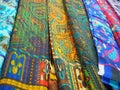 Various colorful indian shawl in street market Royalty Free Stock Photo