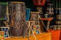 Various colorful musical instruments drums