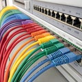 Various colorful network LAN cables represent different data connections Royalty Free Stock Photo