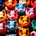 Various colorful piggy banks, showing multiple ways of saving money Royalty Free Stock Photo