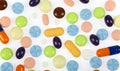 Various colorful pills on white background Royalty Free Stock Photo