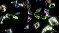 Various Colorful Shiny Falling Gemstones in the Dark - 3D Rendering