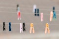 Clothes pegs on the washing line Royalty Free Stock Photo