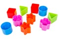 Various coloured blocks for shape sorter toy isolated Royalty Free Stock Photo
