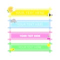 The various colourful banner text box