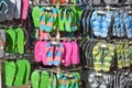 Various colourful slippers on display