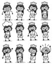 Various Comic Female Waitress Poses - Set of Concepts Vector illustrations Royalty Free Stock Photo