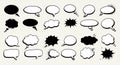Various comic-style speech and thought bubbles in black and white are arranged Royalty Free Stock Photo