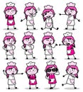 Various Comic Waitress Poses - Set of Concepts Vector illustrations Royalty Free Stock Photo