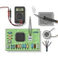 Various components such as resistors capacitors and an integrated Royalty Free Stock Photo