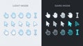 Various computer cursor designs for light and dark modes with distinct styles Royalty Free Stock Photo