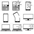 Various computer related icons with normal and broken state