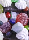 Various confectionery cakes marmalade candy chocolate close up