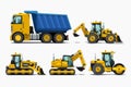 various construction vehicles side view in set Royalty Free Stock Photo