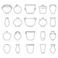 Various contour ceramic pot. Vector illustration craft jug. Different shapes