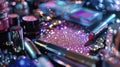 various cosmetics and flowers on the table. selective focus.