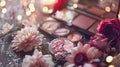 various cosmetics and flowers on the table. selective focus.