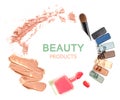 Various cosmetics isolated over white. Royalty Free Stock Photo
