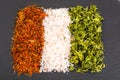 Various culinary spices and herbs, forming the flag of India Royalty Free Stock Photo