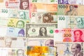 Various currencies banknotes forming a background Royalty Free Stock Photo