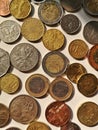 Various currency coins from above