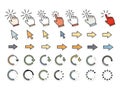 Various cursor and arrow icons isolated on white background Royalty Free Stock Photo