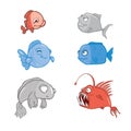 Various cute fishes collection. Vector illustration Royalty Free Stock Photo