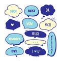 Various Cute speech bubble doodle stickers set with some blue colors - stock vector Royalty Free Stock Photo