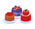 Various Delicious Cakes Flat Vector Illustration