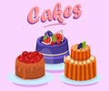 Various Delicious Cakes Flat Vector Illustration