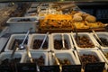 various delicious Italian delicacies at a little food kiosk