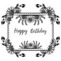 Various design card happy birthday, texture beautiful flower frame, isolated on a white backdrop. Vector Royalty Free Stock Photo