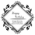 Various design card happy birthday, texture beautiful flower frame, isolated on a white backdrop. Vector Royalty Free Stock Photo
