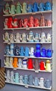 Various design and color of used vintage tall enamelware teapot