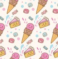 Various dessert in kawaii background