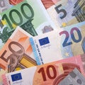 Various different Euros paper currency money background Royalty Free Stock Photo