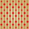 Various different red stars offset in rows on golden stripes