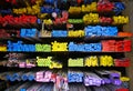 Various different series of metal tube and iron pipe stack on shelf at warehouse storage Royalty Free Stock Photo