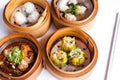 Various dim sum in bamboo steamed bowl Royalty Free Stock Photo