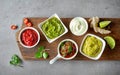 Various sauces on grey table Royalty Free Stock Photo