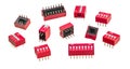 Various DIP switch set for PCB isolated on white background