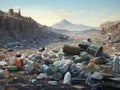 Various dirty garbage on planet earth, an environmental disaster