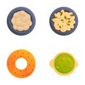 Various dish icons set cartoon vector. First second course and dessert Royalty Free Stock Photo