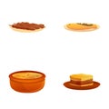 Various dish icons set cartoon vector. Freshly prepared dish