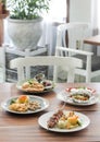 Various Dishes on Wooden Table