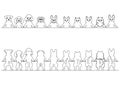 Smiling dogs and cats border set, front and back, line art Royalty Free Stock Photo